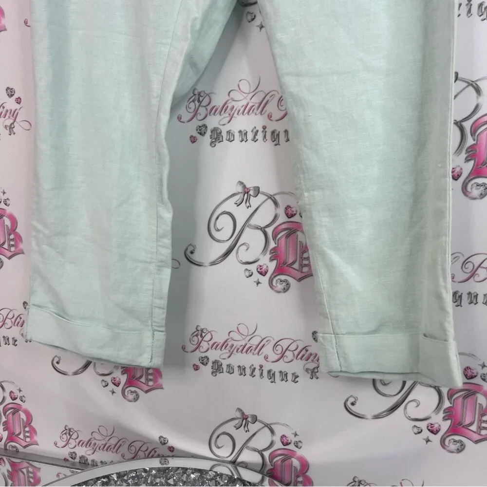 Banana Republic pants pastel mint blue Light Green Linen Trousers capri